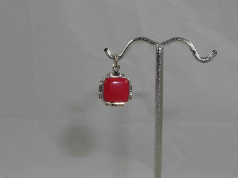 925 Sterling Silver Red Onyx Reversible Square Pendant (3.3G) (3.3G)