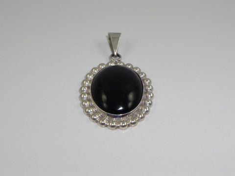 925 Sterling Silver Black Onyx Etched Ball Pendant (17.5G)