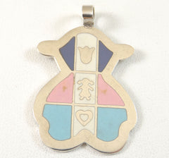 Vintage 925 Sterling Silver Multi-Color Stone Inlay Bear Design Pendant