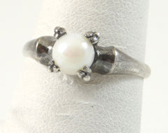 Vintage Jewelry 925 Sterling Silver White Pearl Ring Size 7