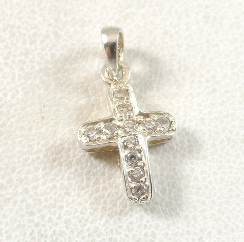 Vintage 925 Sterling Silver White Stones Cross Charm Pendant (0.9G)