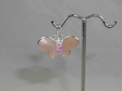 Vintage 925 Sterling Silver Rose Mother Of Pearl Butterfly Pendant