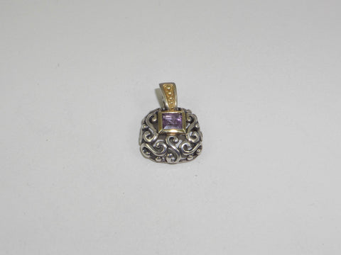 Estate 925 Sterling Silver Purple Stone Filigree Pendant 102097