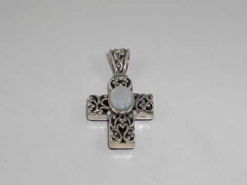 925 Sterling Silver Mother Of Pearl & Black Onyx Reversible Cross Pendant 102101