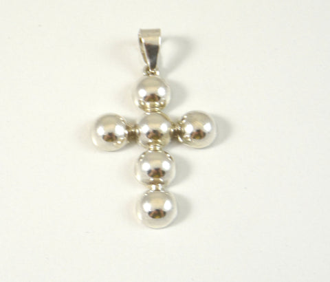 Vintage 925 Sterling Silver Shiny Ball Design Cross Pendant