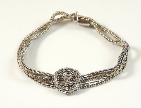 Vintage 925 Sterling Silver Shiny Faceted Dual Chain Design Bracelet(19.7G)