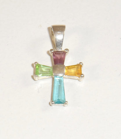 Alwaysbelisting: 925 Sterling Silver Multi Color Stones Cross Pendant