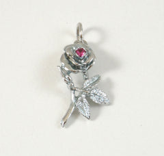 Vintage Shiny 925 Sterling Silver Faceted Pink Stone Rose Flower Design Pendant