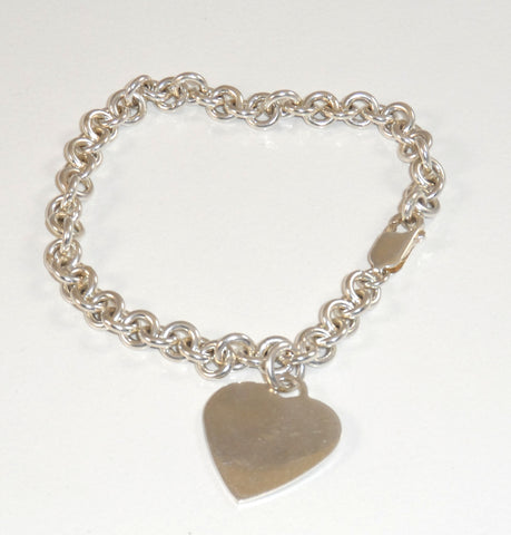 Vintage 925 Sterling Silver Engravable Heart Bracelet (19.0G) (19.0G)