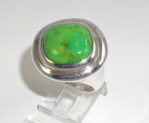 925 Sterling Silver Barse Green Stone Ring Size 7.75 (18.8G) (18.8G)