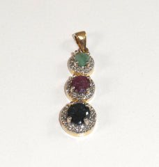 Alwaysbelisting: 925 Sterling Silver Black, Pink & Green Stones Pendant