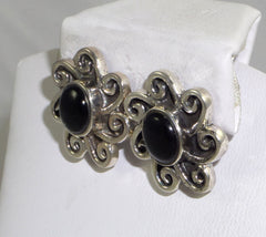 Alwaysbelisting: Vintage 925 Sterling Silver Black Onyx Floral Earrings