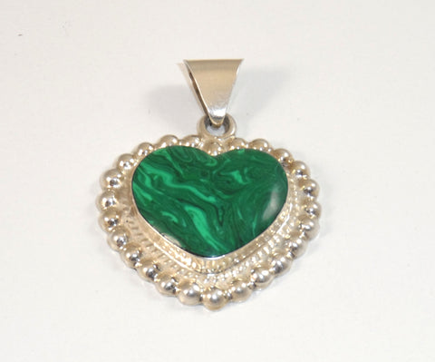 Alwaysbelisting: Mexico 925 Sterling Silver Malachite Heart Pendant