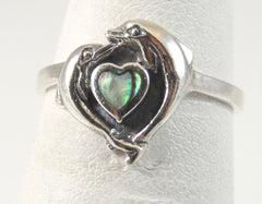 Vintage Jewelry 925 Sterling Silver Abalone Heart Dolphin Ring Size 6.75- 152211