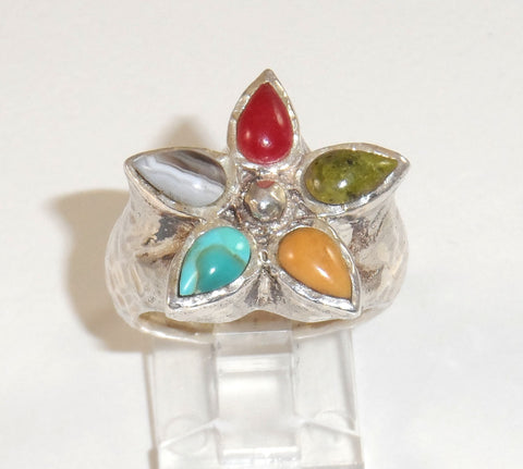 Vintage Barse 925 Sterling Silver Multi Gemstone Floral Ring Size 9.5