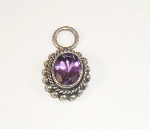 925 Sterling Silver Etched Ball Purple Stone Pendant (1.9G)