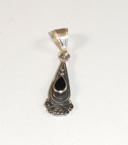 Vintage 925 Sterling Silver Black Onyx Dangle Pendant (1.8G) (1.8G)