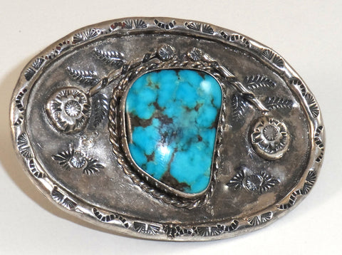 Vintage 925 Sterling Silver Blue Turquoise Belt Buckle (61.0G) (61.0G)