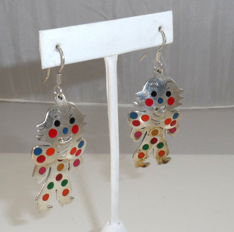 Alwaysbelisting: Vintage 925 Sterling Silver Happy Clown Dangle Earrings -116133