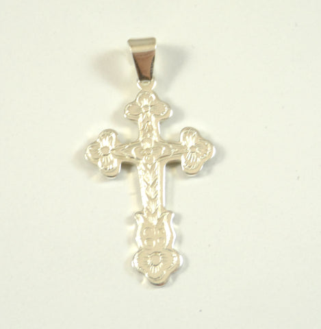 Vintage 925 Sterling Silver Floral Etched Cross Pendant (5.2G)(5.2G)