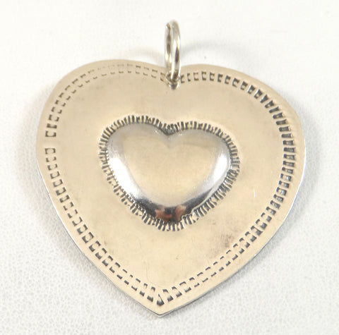 Vintage 925 Sterling Silver Etched Edge Raised Heart Design Pendant