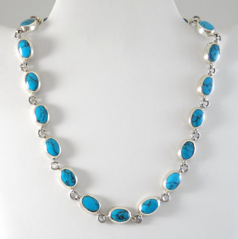 Vintage Jewelry 925 Sterling Silver Blue Turquoise Mexico Necklace