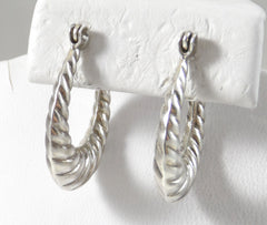 Vintage Jewelry 925 Sterling Silver Wavy Latch Hoop Earrings