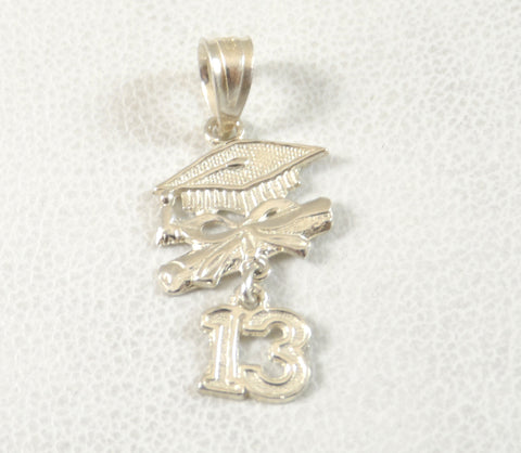 Vintage Jewelry 925 Sterling Silver "13" Graduation Hat/Diploma Pendant