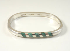 Vintage 925 Sterling Silver Green Malachite Mexico Bangle Bracelet