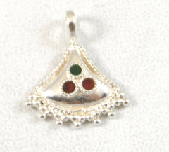 Vintage Jewelry 925 Sterling Silver Red & Green Dot Triangle Pendant