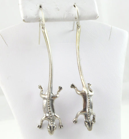 Vintage 925 Sterling Silver Rare Long Lizard 1988 Dangle Earrings (5G)