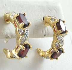 Gold Over 925 Sterling Silver Red Garnet Color Cz Earrings (4.6G)