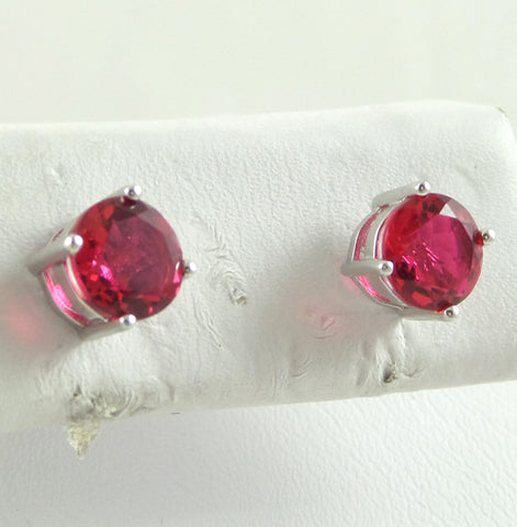 Vintage 925 Sterling Silver Garnet Color Cz Round Earrings (1.2G)