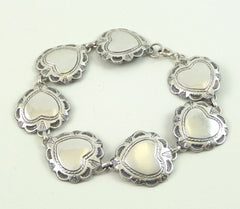 Vintage 925 Sterling Silver Unique Large Hearts Chain Bracelet (7.25G)