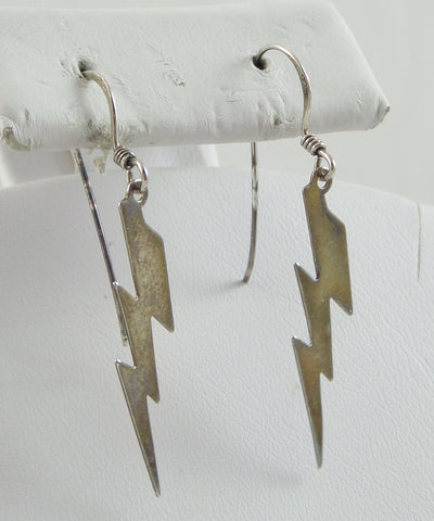 Vintage 925 Sterling Silver Thunder Lightning Bolt Earrings (1G)