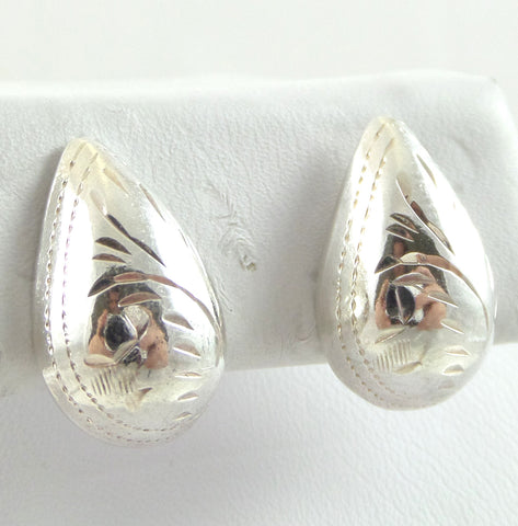 Vintage 925 Sterling Silver Etched Design Drop Earrings (2.5G)