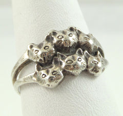 Vintage 925 Sterling Silver Unique Cat Design Ring Size 7 (2.4G)